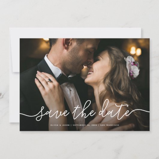 Invitation Recto simple en marbre| Photo Enregistrer la date (Devant)