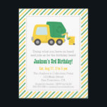 Invitation Recyclage des ordures camion thème garçons fête d'<br><div class="desc">Invitation tes invités à jeter ce qu'ils ont à portée de main et à rejoindre la fête d'anniversaire du petit garçon ! Ce camion à ordures jaune et vert vif est en train de vider une poubelle. Sur le côté du camion est le classique recyclage, réutilisation et réduire logo. Bandes...</div>