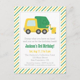 Invitation Recyclage des ordures camion thème garçons fête d'