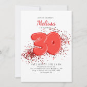 Invitation Red 30th Balloons Confetti Anniversaire adulte (Devant)