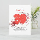 Invitation Red 30th Balloons Confetti Anniversaire adulte (Debout devant)