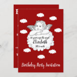 Invitation Red 50th Birthday Angel<br><div class="desc">customisez facilement le texte de cette invitation d'anniversaire en utilisant le modèle fourni. Partie de la gamme d'anniversaire "Anges et nuages".</div>