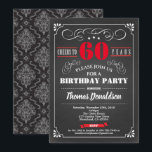 Invitation Red 60th anniversaire chalkboard rétro<br><div class="desc">[Any Age. All text are editable] Theme : Birthday,  Anniversary,  Retirement Party / Celebration Style : Retro,  Vintage,  Elegant Colors : Black,  Red and White. graphics: retro chalkboard ,  vintage typographiy and frame,  damask background,  red lettering.</div>