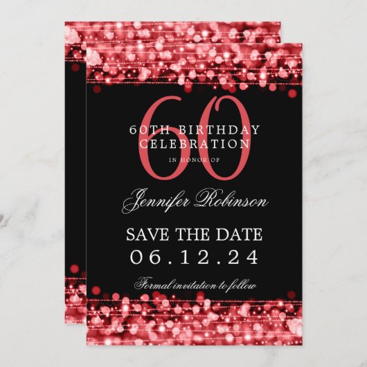 Invitation Red 60th Birthday Enregistrer la date avec les dét (Devant / Derrière)