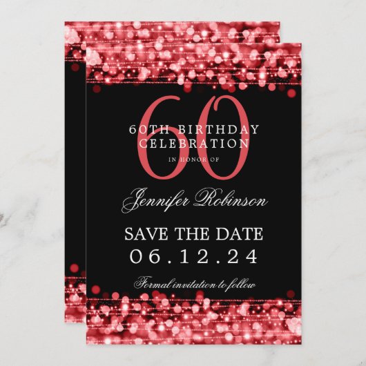 Invitation Red 60th Birthday Party Enregistrer la date (Devant / Derrière)