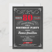 Invitation Red 80e anniversaire tableau noir vintage (Devant)