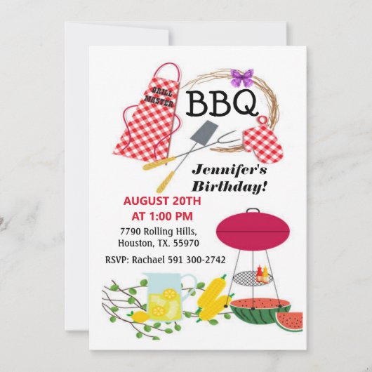 Invitation Red À damiers Apron Et Barbecue Grill Anniversaire (Devant)