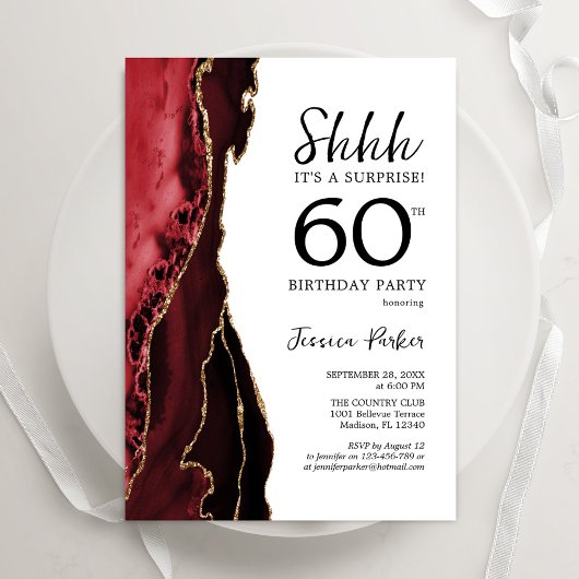 Invitation Red Agate White Gold Surprise 60e anniversaire