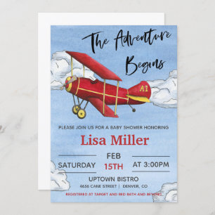 Invitation Red Airplane Adventure Boy Baby shower