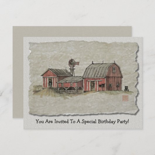 Invitation Red Amish Barn & Windmill (Devant / Derrière)