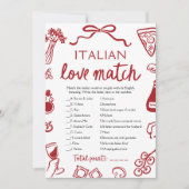 Invitation Red Amore Italian Love Match Fête des mariées Jeu (Devant)