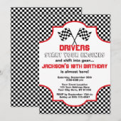 Invitation Red and Black À damiers Racing Anniversaire (Devant / Derrière)