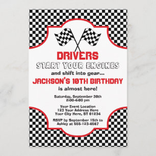 Invitation Red and Black À damiers Racing Anniversaire