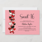 Invitation Red and Black Heart Theme Sweet 16 Birthday (Devant)