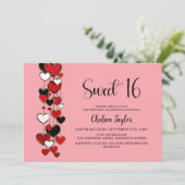 Invitation Red and Black Heart Theme Sweet 16 Birthday (Debout devant)
