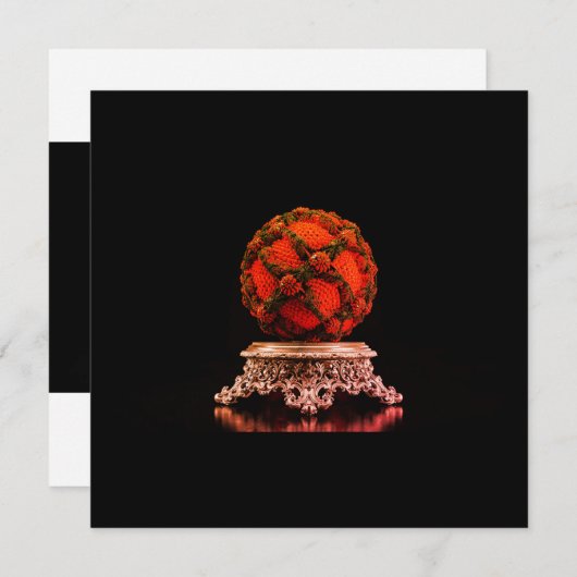 Invitation Red And Black Mandelbrot Sphere On Silver Pedestal (Devant / Derrière)