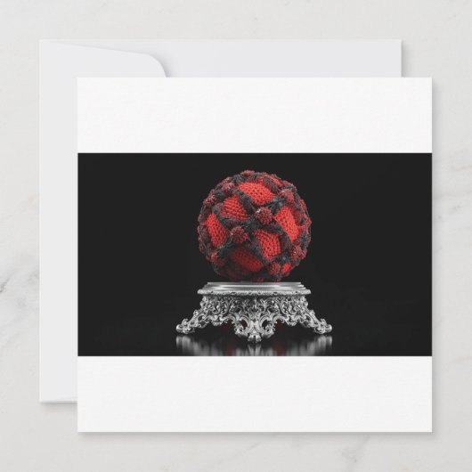 Invitation Red And Black Mandelbrot Sphere On Silver Pedestal (Dos)