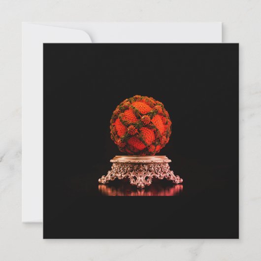 Invitation Red And Black Mandelbrot Sphere On Silver Pedestal (Devant)