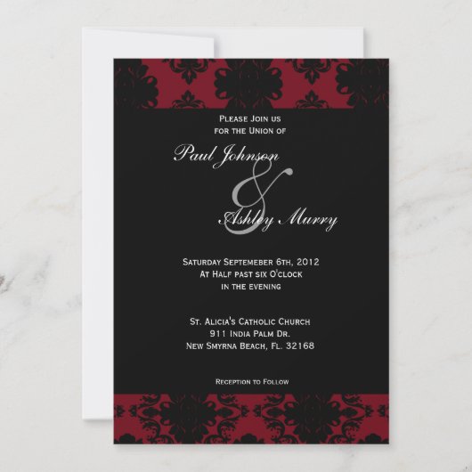 Invitation Red and Black Mariage damassé (Devant)