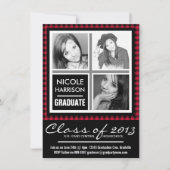 Invitation Red and Black Plaid En vichy 3 Photo Grad Party (Devant)