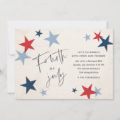 Invitation Red and Blue Stars American 4 juillet Party (Devant)