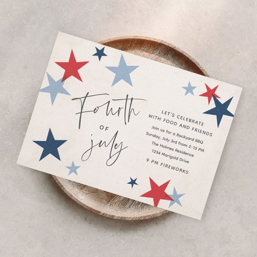 Invitation Red and Blue Stars American 4 juillet Party
