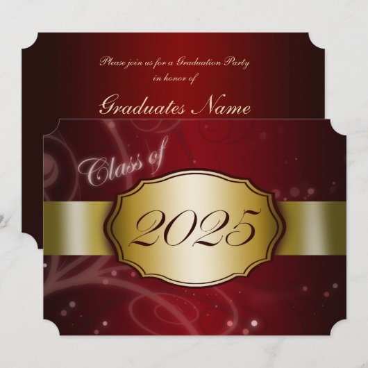 Invitation Red and Gold 2025 Graduation Party (Devant / Derrière)