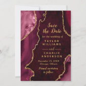 Invitation Red and Gold Agate Marble Save The Date (Devant)