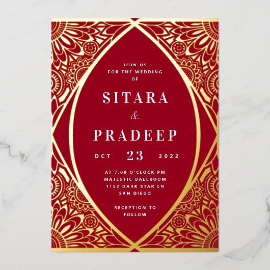 Invitation Red and Gold Arabesque Foil (Recto)