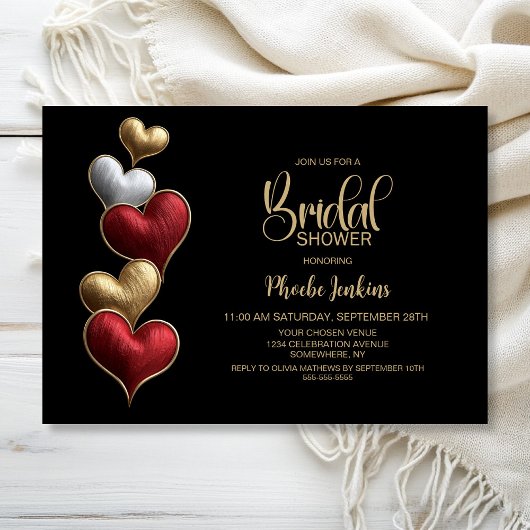 Invitation Red and Gold Hearts Bridal Shower