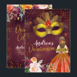 Invitation Red and Gold Mexicaine Princesse Quinceañera Anniv<br><div class="desc">Mexique Robe rouge et or étincelle Floral Quinceañera Invitation Anniversaire</div>