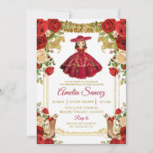 Invitation Red and Gold Mexicaine Tres Añ os Anniversaire (Devant)