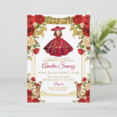 Invitation Red and Gold Mexicaine Tres Añ os Anniversaire (Debout devant)