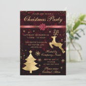 Invitation Red and Gold Reindee et Tree Christmas Party (Debout devant)