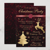 Invitation Red and Gold Reindee et Tree Christmas Party (Devant / Derrière)