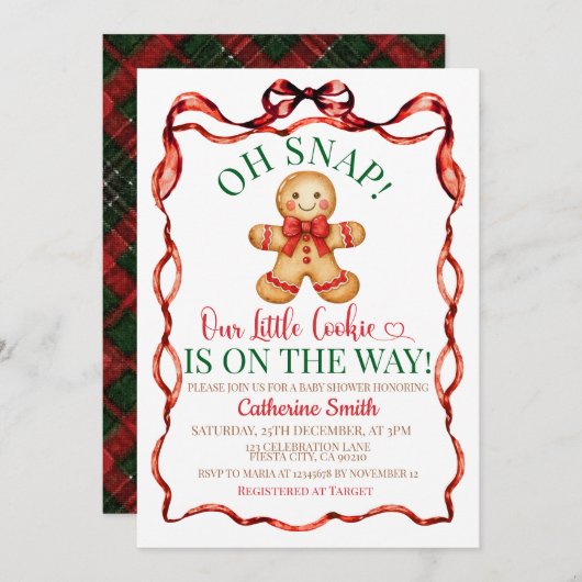 Invitation Red and Green Gingerbread Christmas Baby Shower (Devant / Derrière)