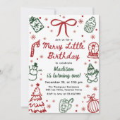 Invitation Red and Green Hand Drawn Christmas Birthday Party (Devant)
