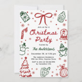 Invitation Red and Green Hand Drawn Quirky Christmas Party (Devant)