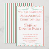 Invitation Red and Green Stripe Christmas Dinner Party (Devant / Derrière)