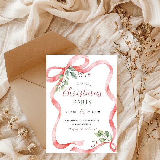 Invitation Red and Green Watercolor Christmas Party