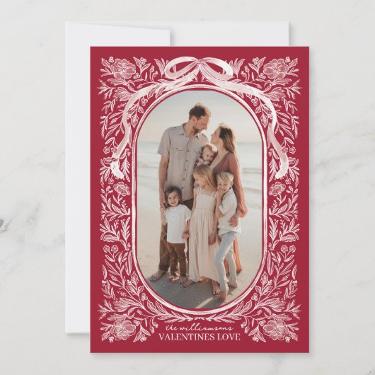 Invitation Red and Pink Floral & Bow Valentine Photo Card (Devant)