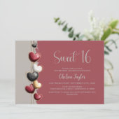 Invitation Red and Pink Heart Theme Sweet 16 Birthday (Debout devant)