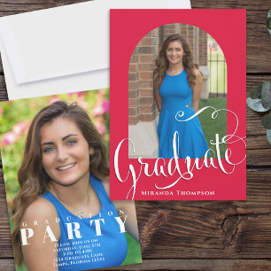 Invitation Red and White Graduation Photo Party