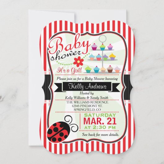 Invitation Red and White Ladybug Theme Girl Baby shower (Devant)