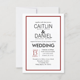 Invitation Red and White Simple Border Wedding Invite