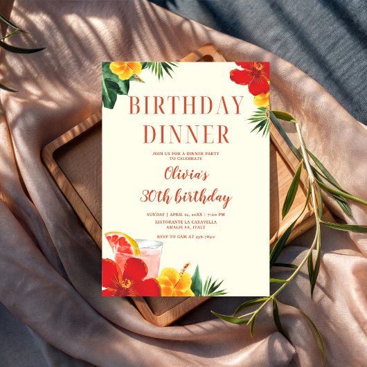 Invitation Red and Yellow Cocktail Birthday Dinner Party