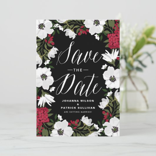 Invitation Red Anemone Blooms Enregistrer la date Annonce (Debout devant)