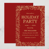 Invitation Red & Antique-Gold Holiday Christmas Party (Devant / Derrière)