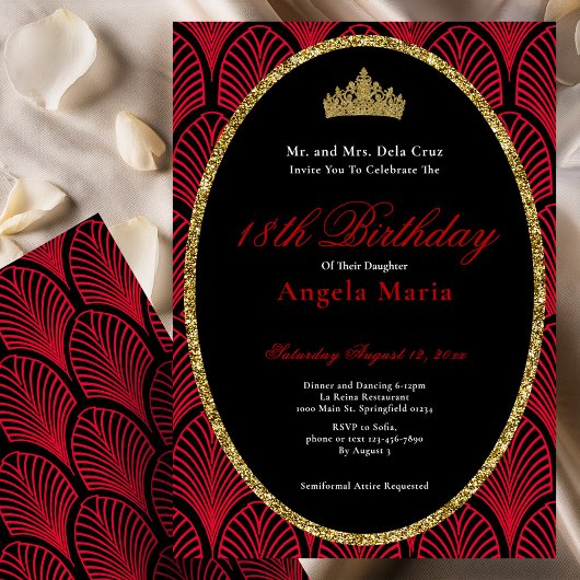 Invitation Red Art Deco 18th Birthday Debut