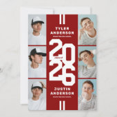 Invitation Red Athlete Photo Collage Partie conjointe de grad (Devant)